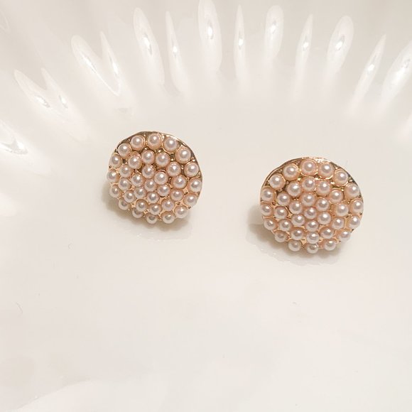 NEW - 14K Gold Pearl Pave Stud Earrings - Picture 7 of 11